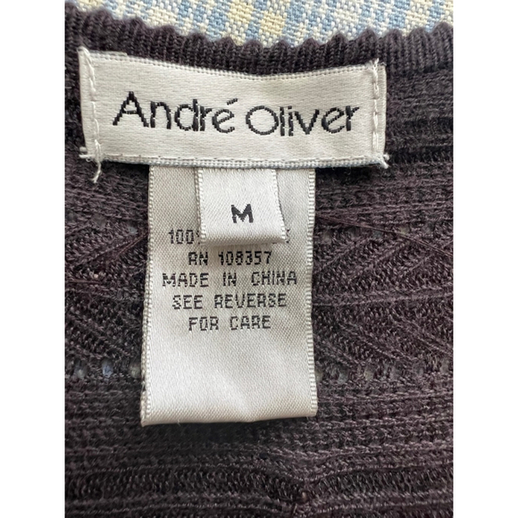 Women's Andre Oliver Cardigan Sweater M Brown w/Beading - Picture 6 of 7